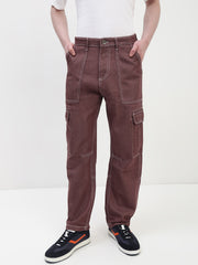 Red Brown Front Patch Pocket Loos Fit Cargo Paint