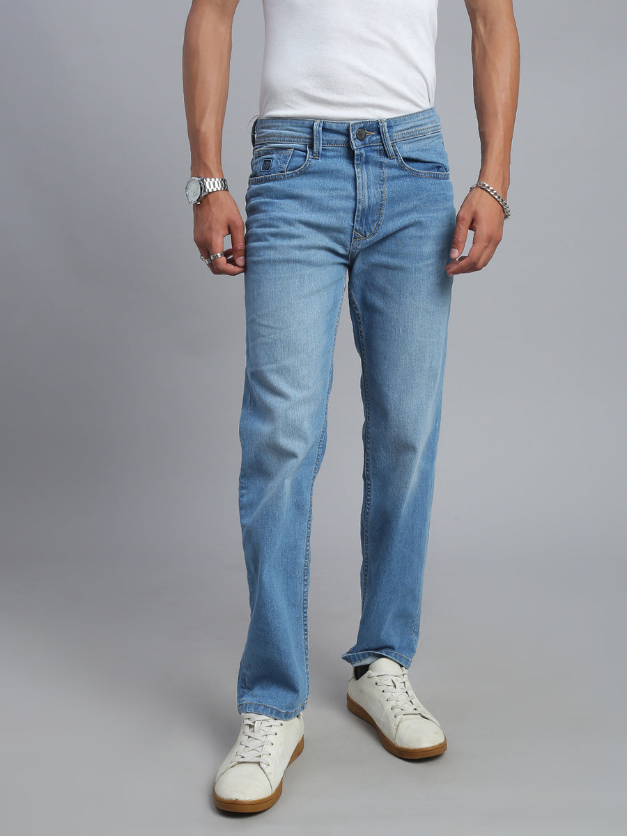 Sky Blue Regular Straight Fit Stretchable Jeans