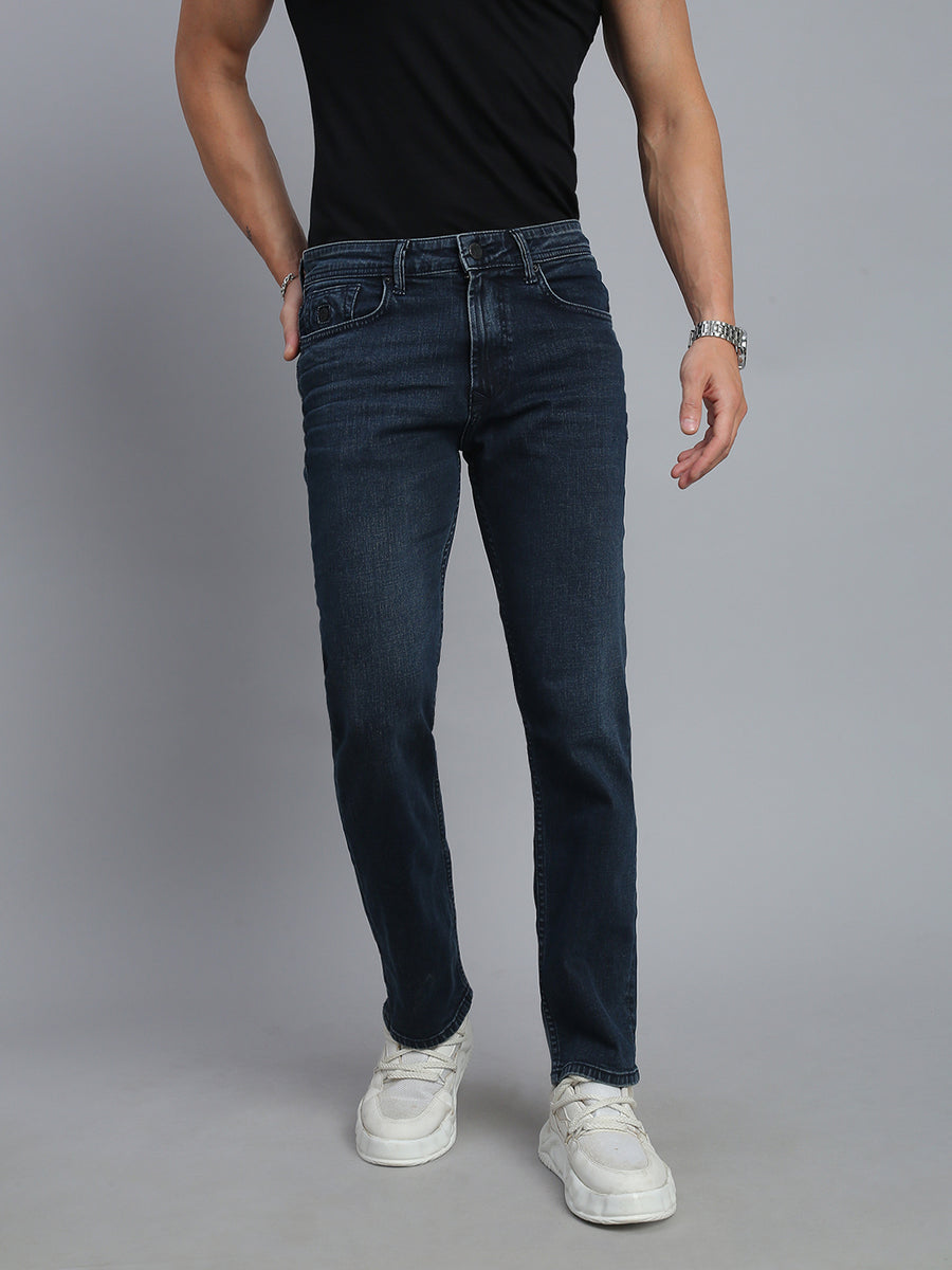 Dark Blue Vintage Regular Straight Fit Stretchable Jeans