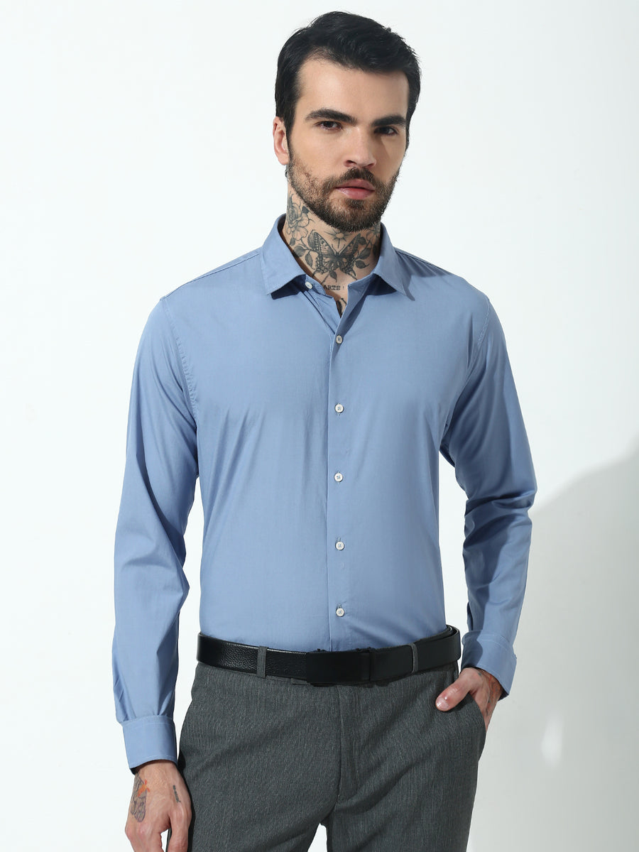 Light Blue Full Sleeve Slim Fit Shirt Without Pocket