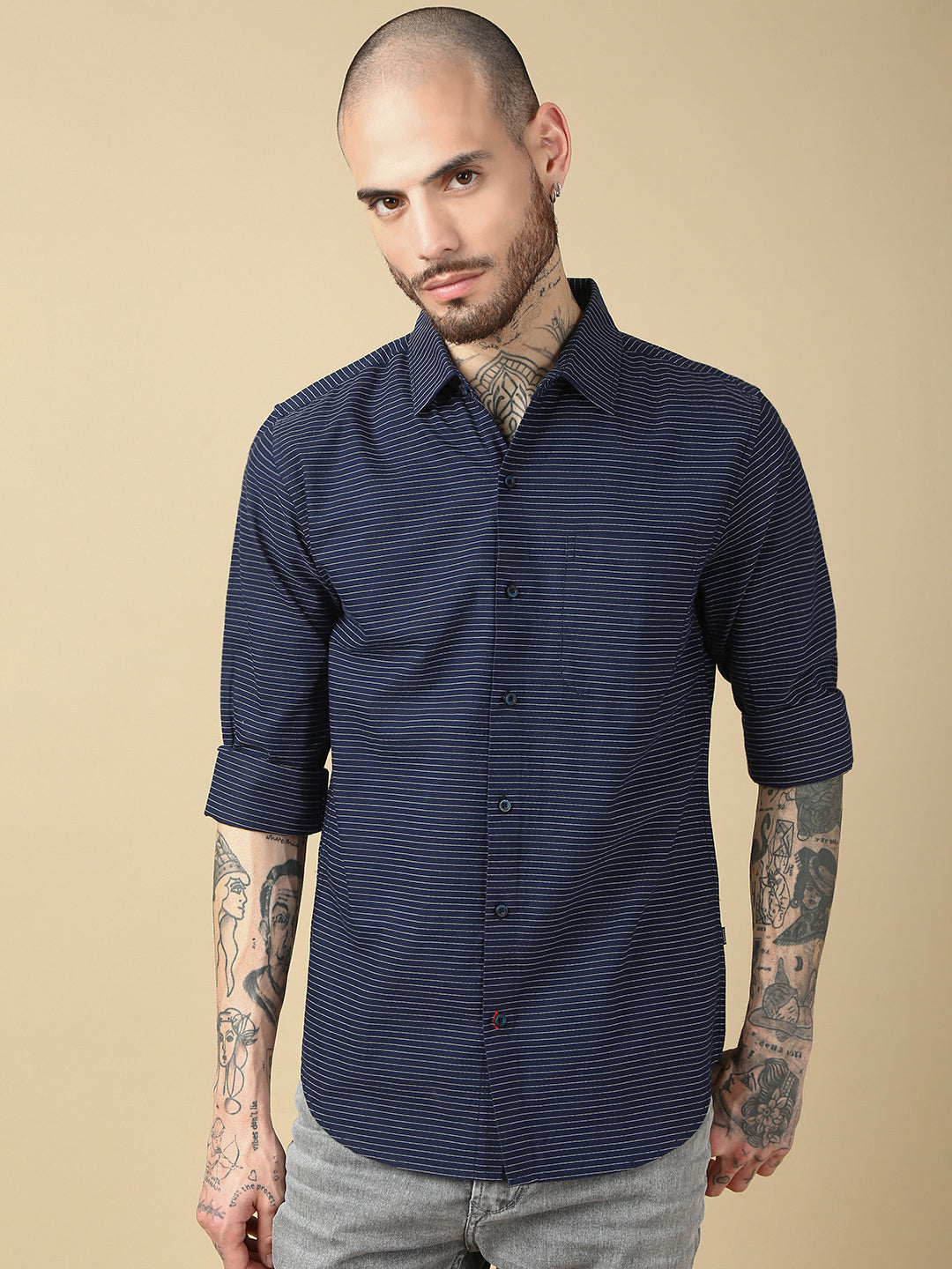Stripe Full Sleeve Slim Shirt With Pocket