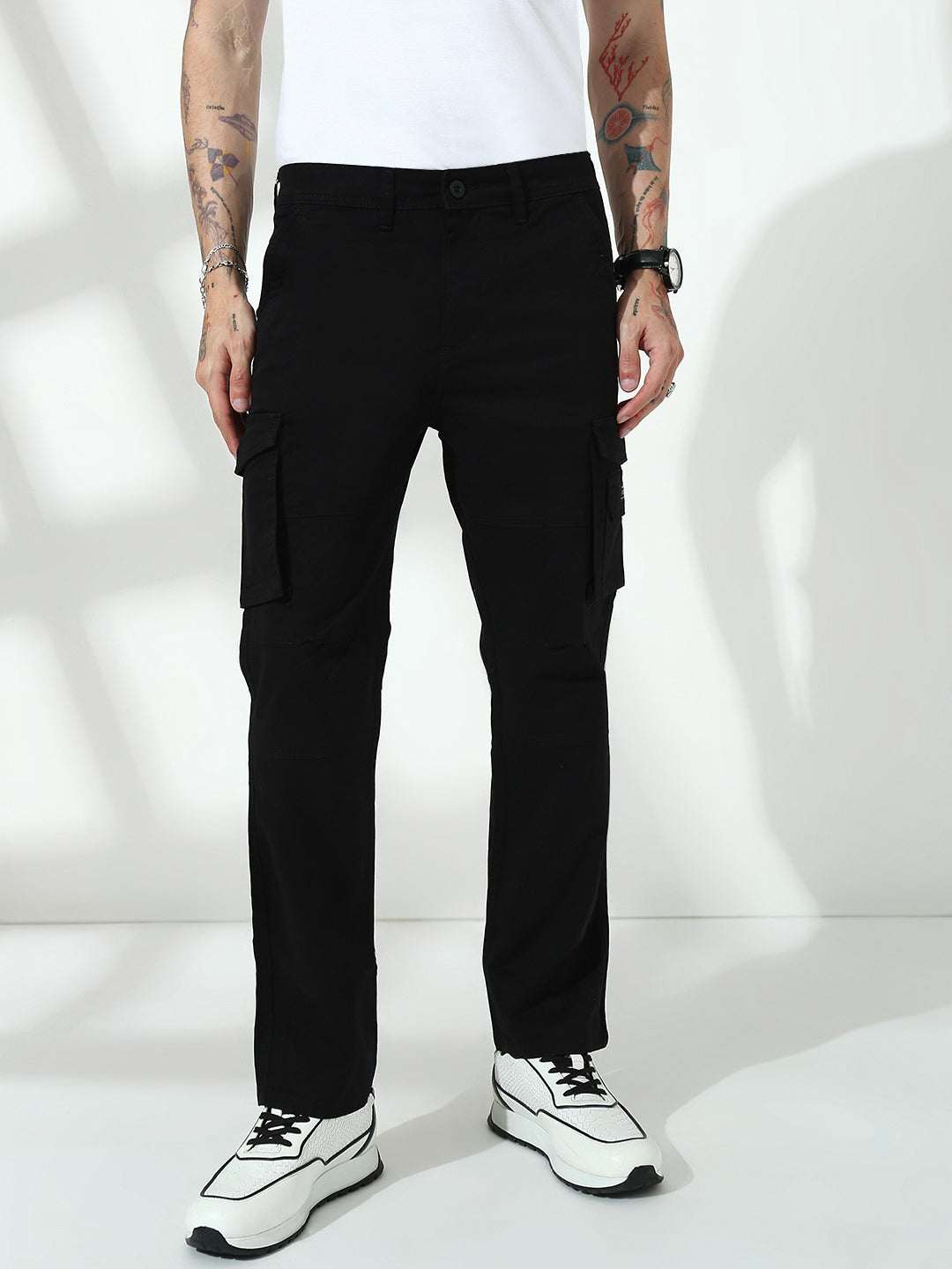 Black 7 Pocket Regular Fit Cargo Paint