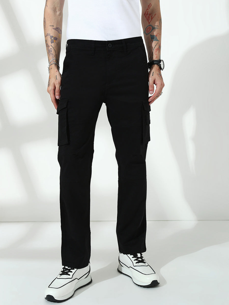 Black 7 Pocket Regular Fit Cargo Paint