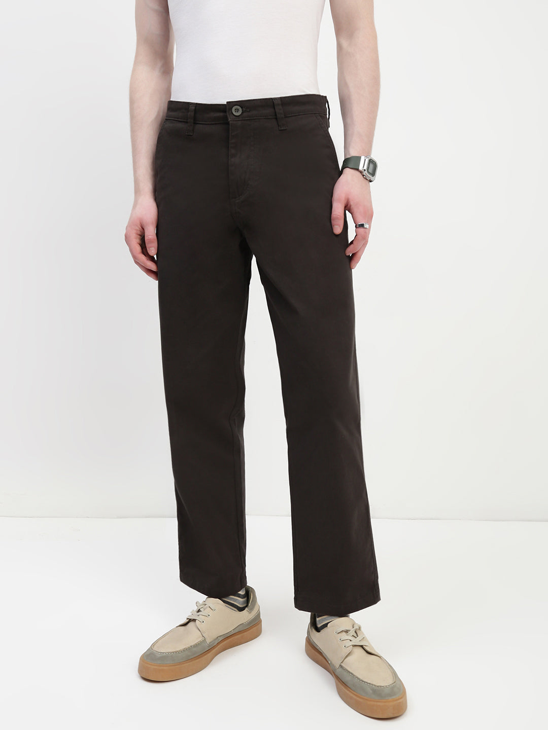 Dark Olive Straight Fit Cross Pocket Cotton Pants