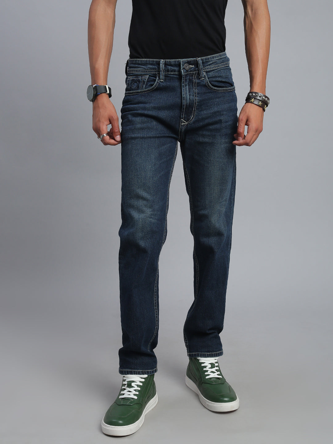 Dark Blue Vintage Regular Straight Fit Stretchable Jeans