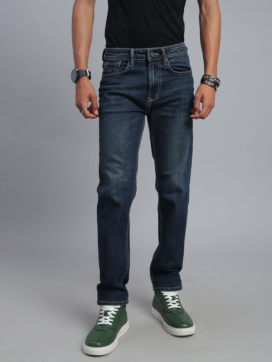 Dark Blue Vintage Regular Straight Fit Stretchable Jeans