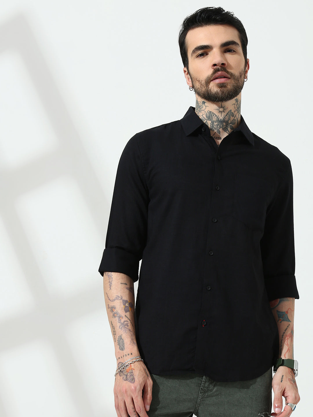 Black Full Sleeve Slim Fit Shirt Without Pocket