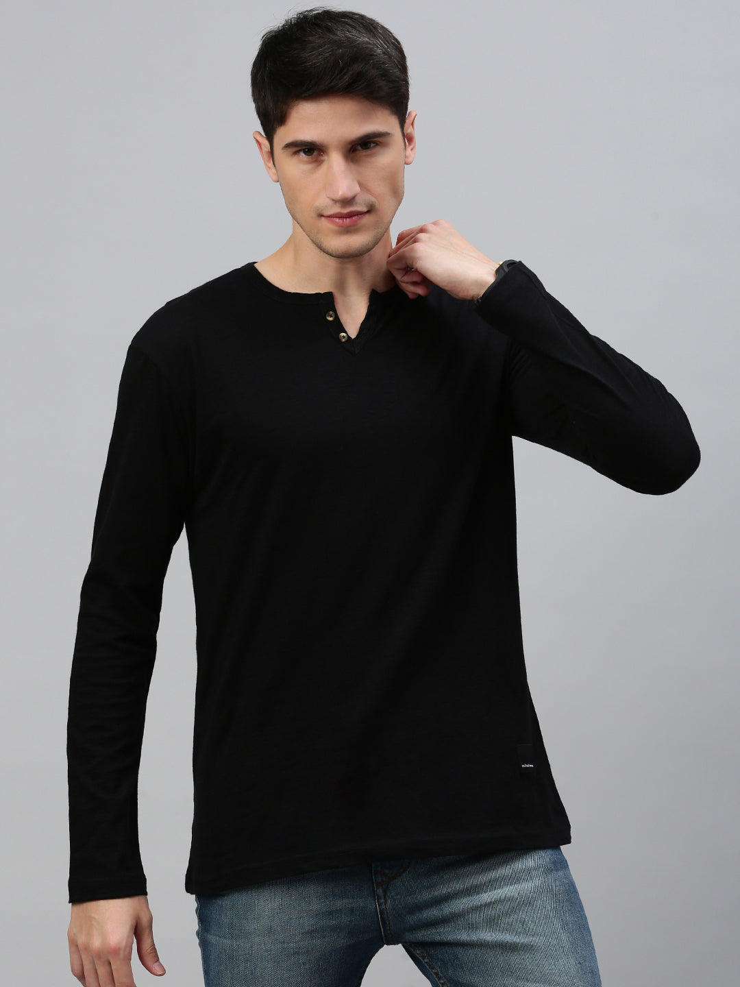 Black Henley Neck Full Sleeve t-shirt