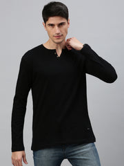 Black Henley Neck Full Sleeve t-shirt