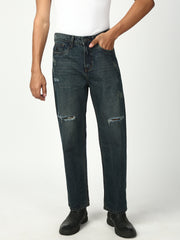 Vintage Blue Ripped Straight Fit Jeans
