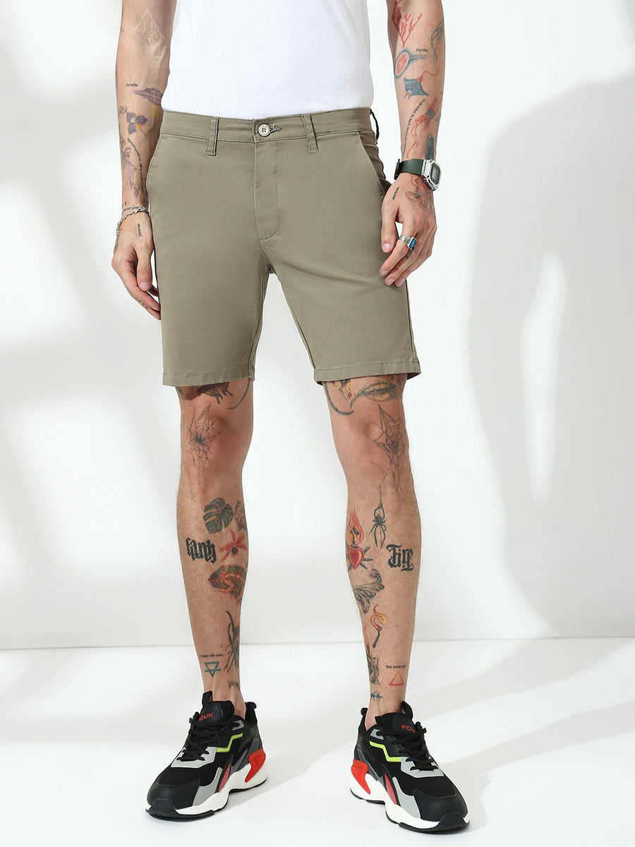 Dark Beige Skinny Fit Chinos Shorts
