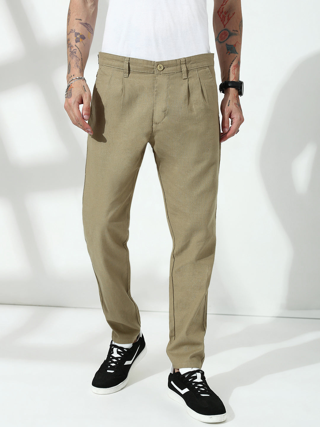 Khakhi Relax Fit Zip Pocket Linen Pant
