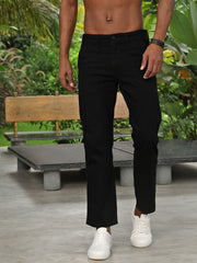 Black Straight Fit Cotton Cross Pocket Jeans
