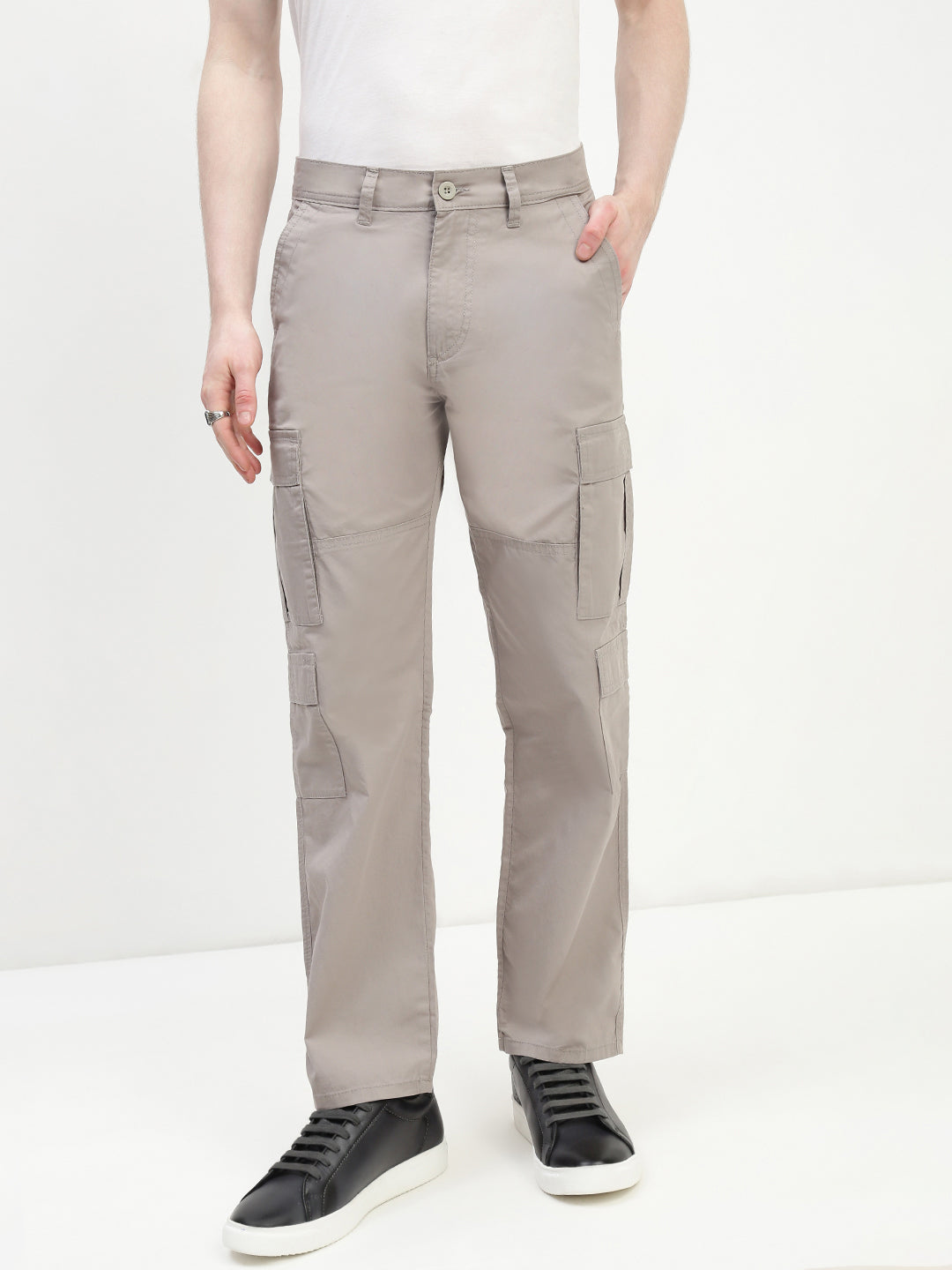 Gray 9 Pocket Regular Fit Cargo Paint