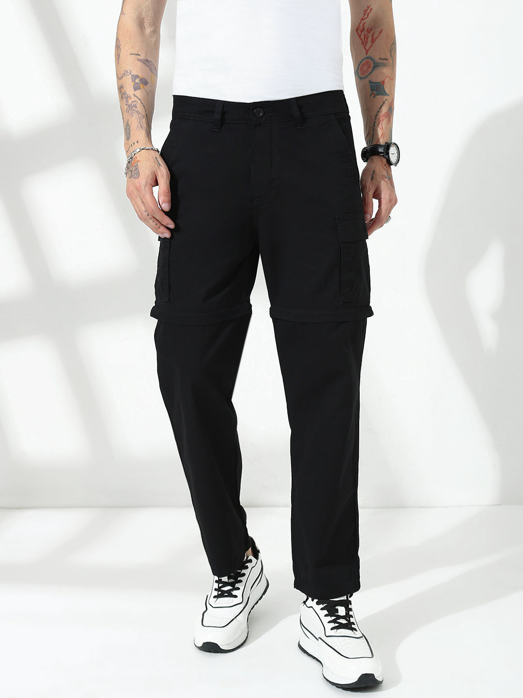 Black Detachable Convertable Regular Fit Cargo Paint