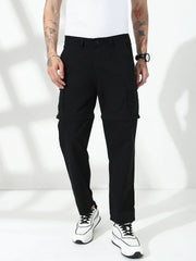 Black Detachable Convertable Regular Fit Cargo Paint