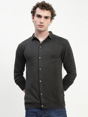 Dark Gray Knit Cardigan Full Sleeve Relax Slim Fit Shirt Without Pocket