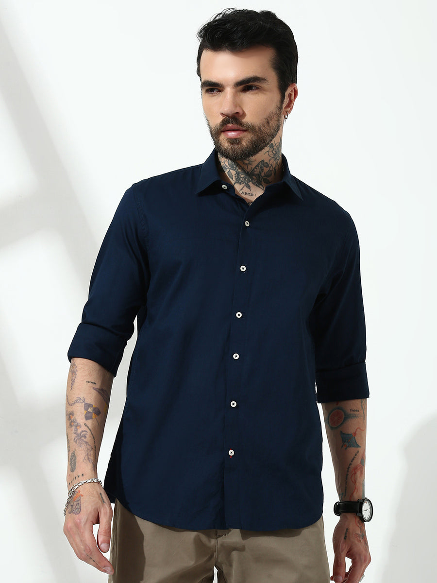 Navy Blue Full Sleeve Slim Fit Shirt Without Pocket