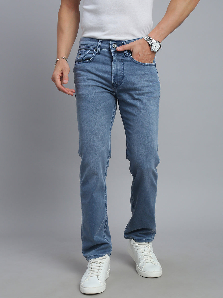 Sky Blue Regular Straight Fit Stretchable Jeans