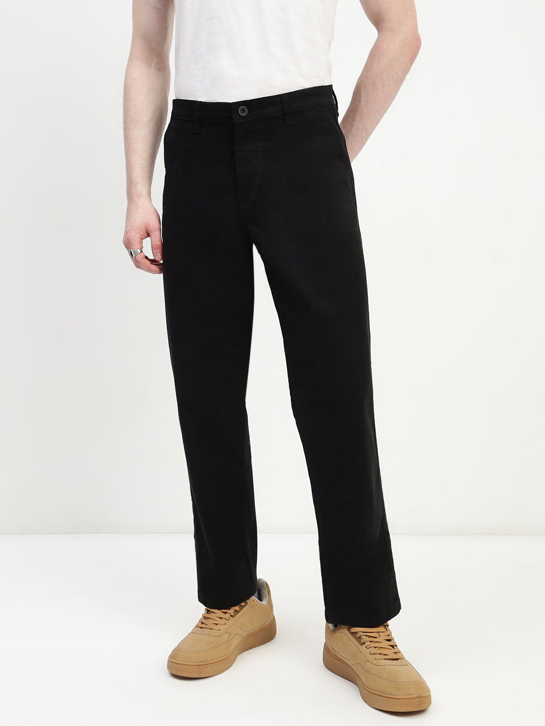 Black Straight Fit Cross Pocket Cotton Pants