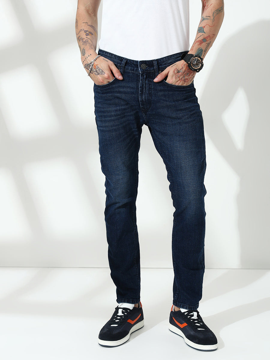 Blue Stretch Trapped Fit Jeans