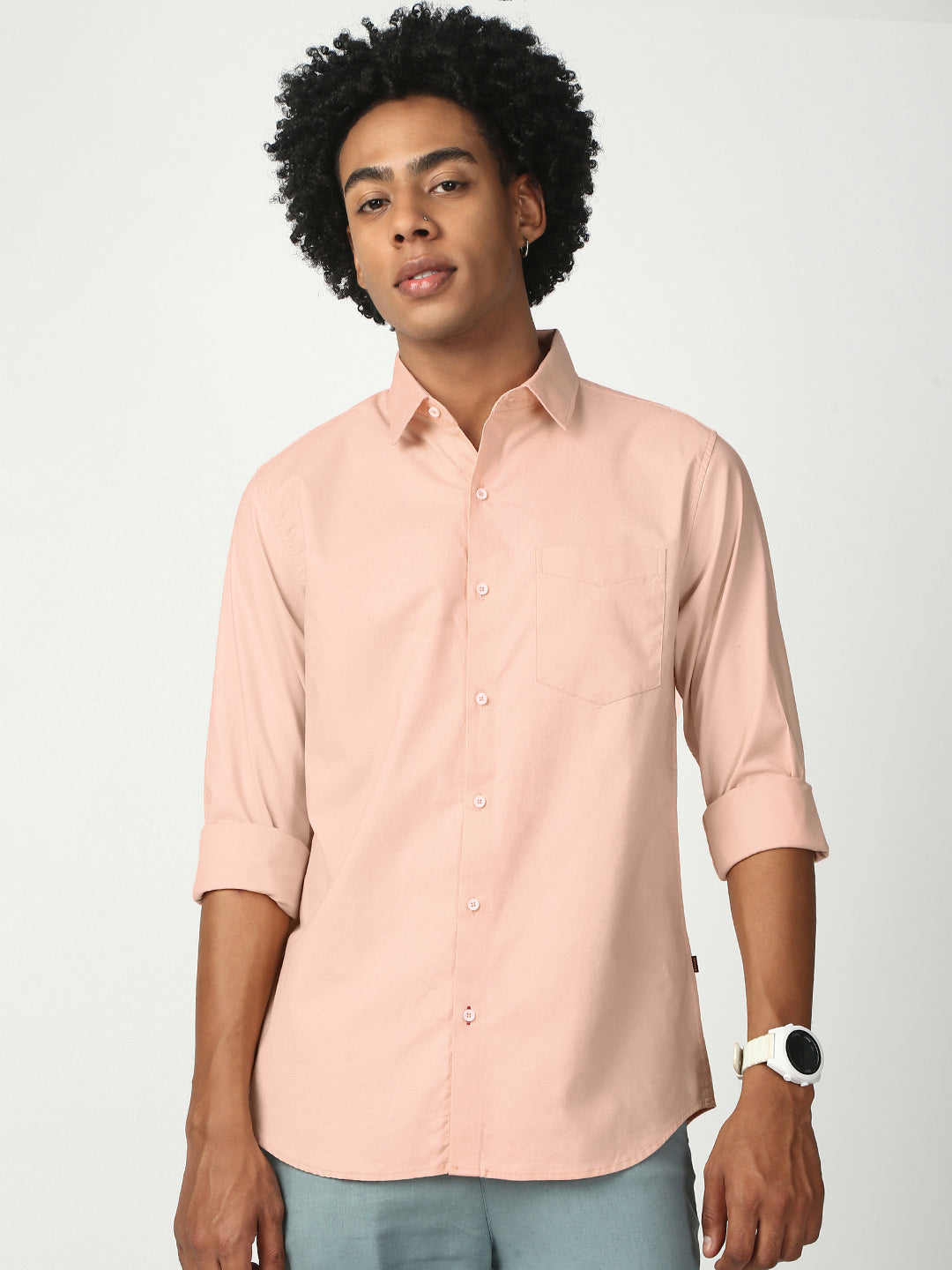 Orange Full Sleeve Slim Shirt With Pocket