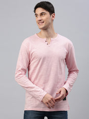 Pink Henley Neck Full Sleeve t-shirt