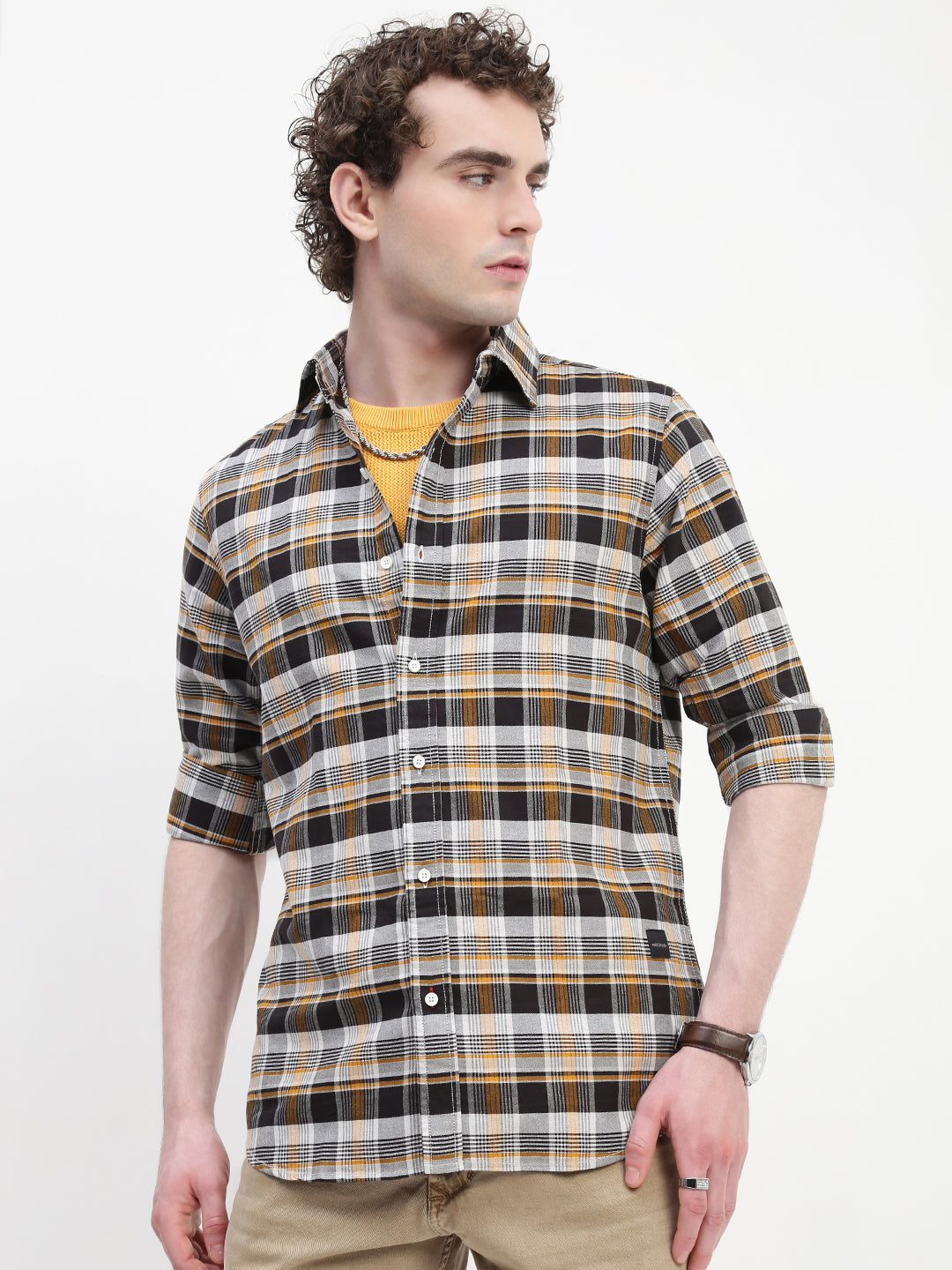 Oxford Checks Full Sleeve Slim Fit Shirt Without Pocket
