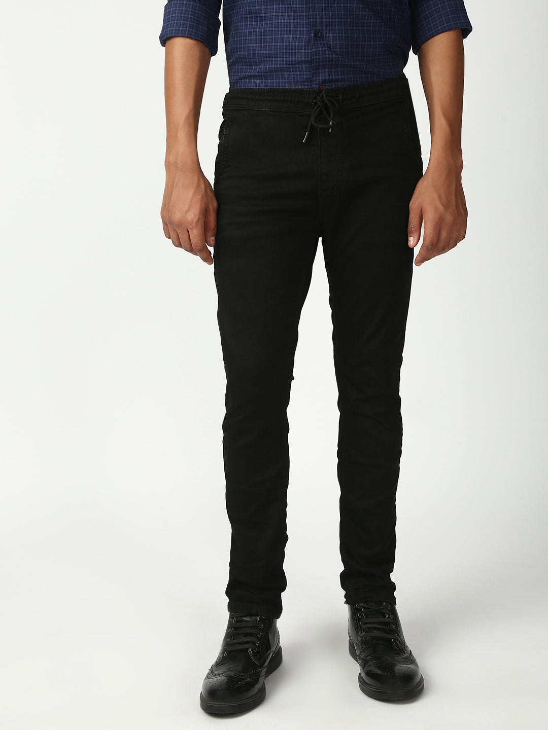 Black Skinny Elastic Belt Jeans
