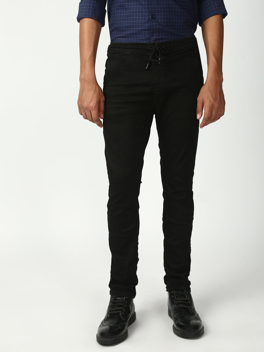 Black Skinny Elastic Belt Jeans