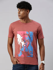 Rust Printed Round Neck Half Sleeve T-shirt