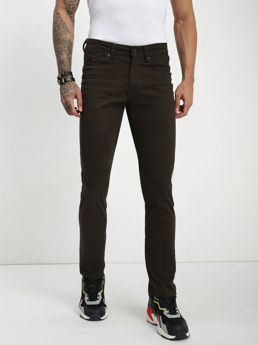 Olive Slim Fit Satin Cotton Pants