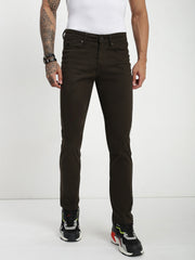 Olive Slim Fit Satin Cotton Pants