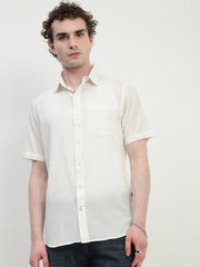 Off White Half Sleeve Relsx Fit Shirt With Pocket