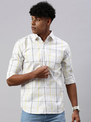 White Compact Rich/Cotton Checks Full Sleeve Shirt With Pocket