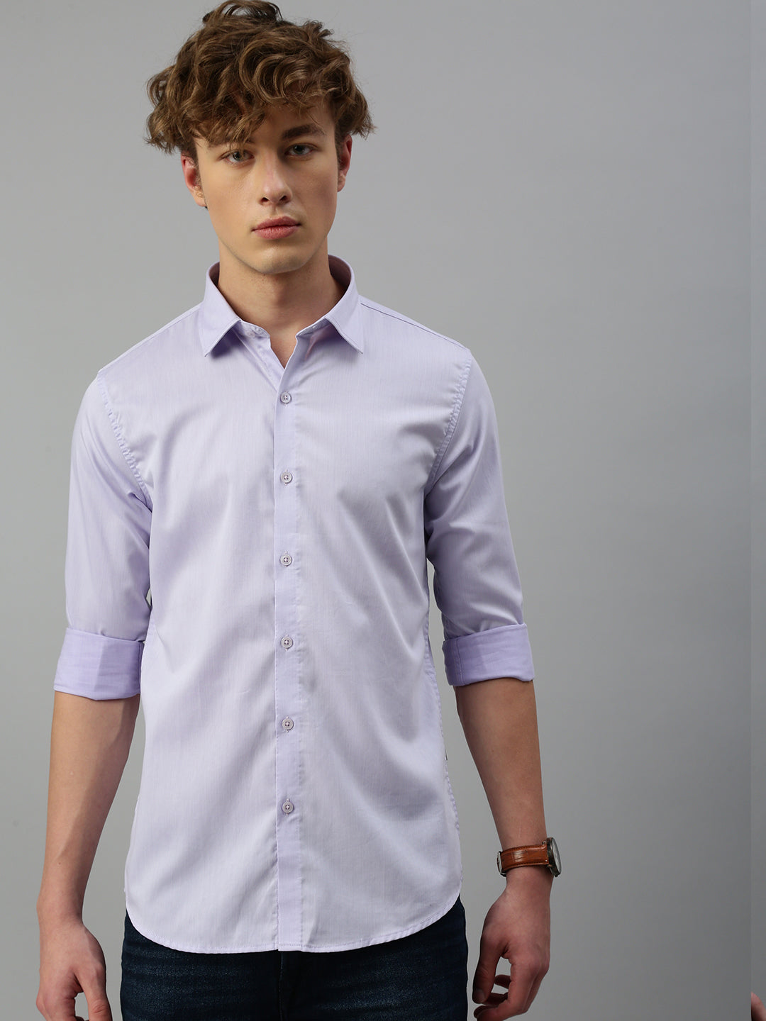 Pastel Purple Herringbone Shirt Without Pocket