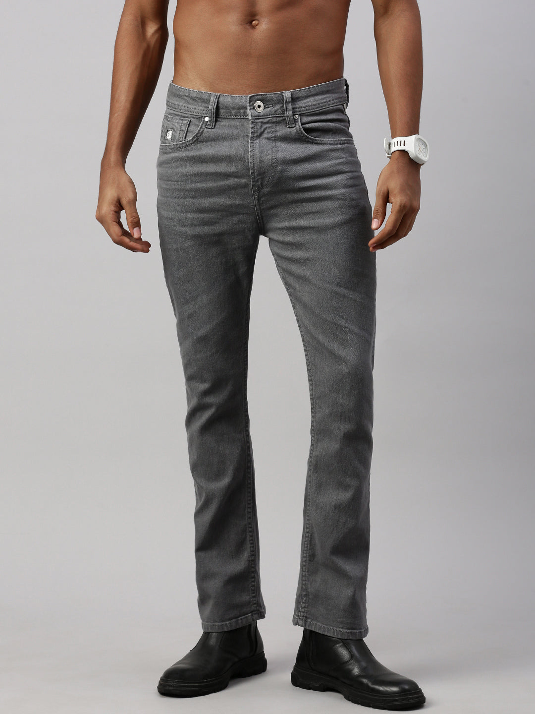 Gray Raw Wash Bootcut Jeans