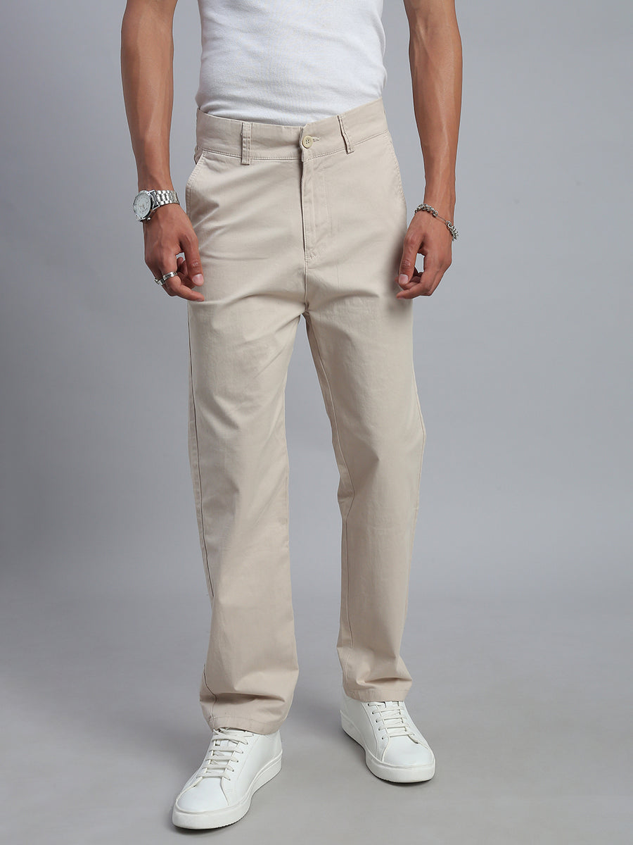 Cream Straight Fit Chinos Paint