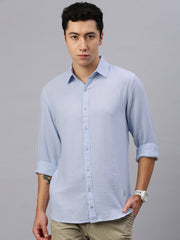 Ice Blue Doble Cloth Cotton Shirt With Pocket