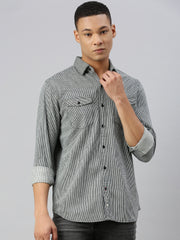 Indigo Stripe Double Flap Pocket Shirt