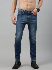 vintage blue low rise slim straight jeans