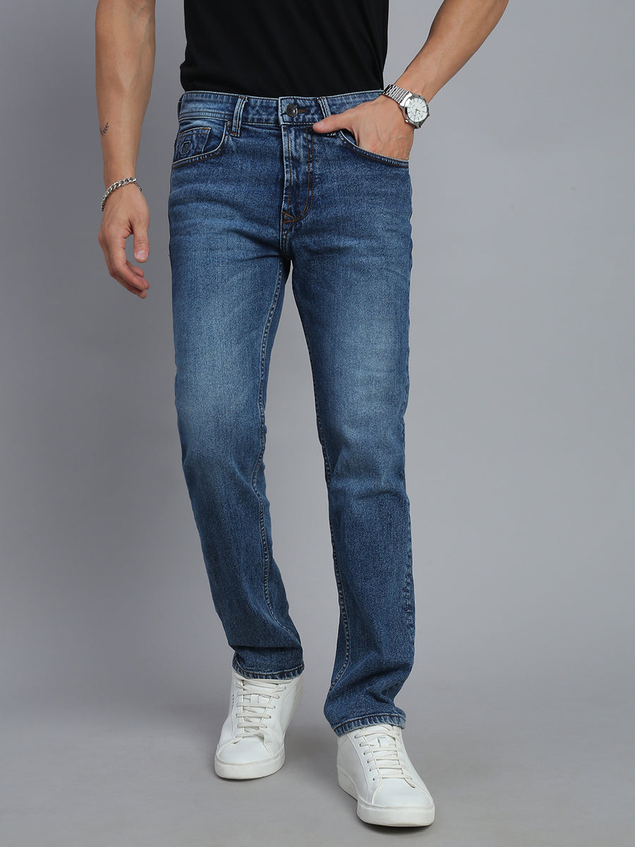 Mild Blue Regular Straight Fit Stretchable Jeans