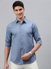 Cloud Blue Solid Poplin Stretch Shirt Without Pocket