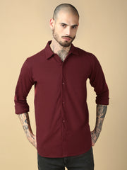 Burgundy Red Full Sleeve Slim Fit Shirt Without Pocket