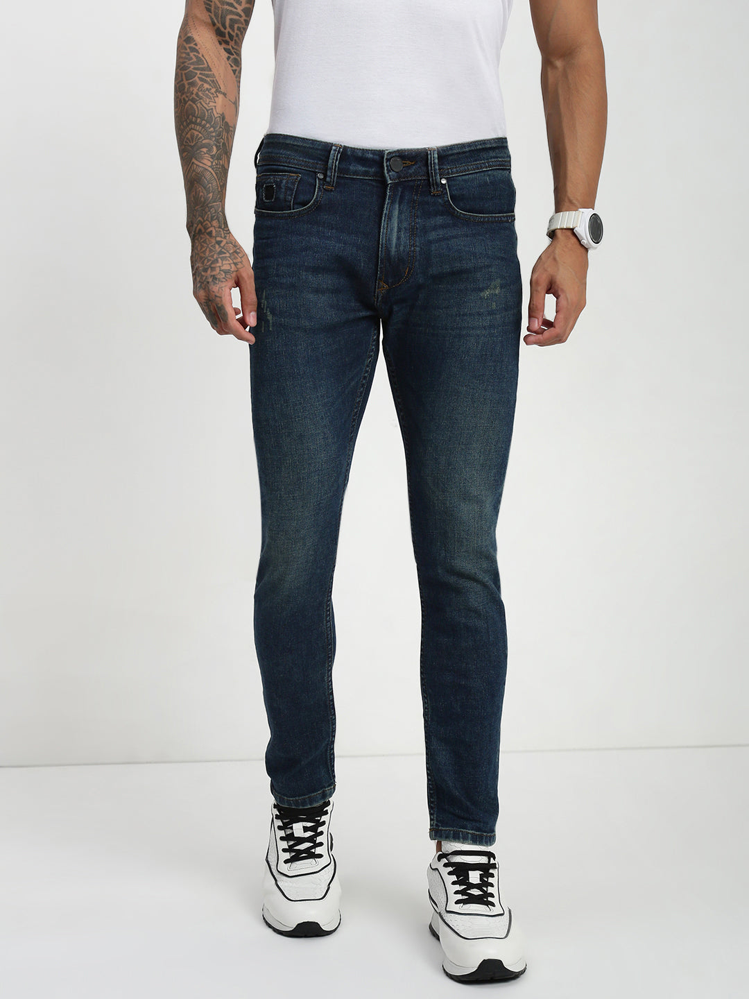 Vintage Blue Poly Stretch Trapped Fit Jeans