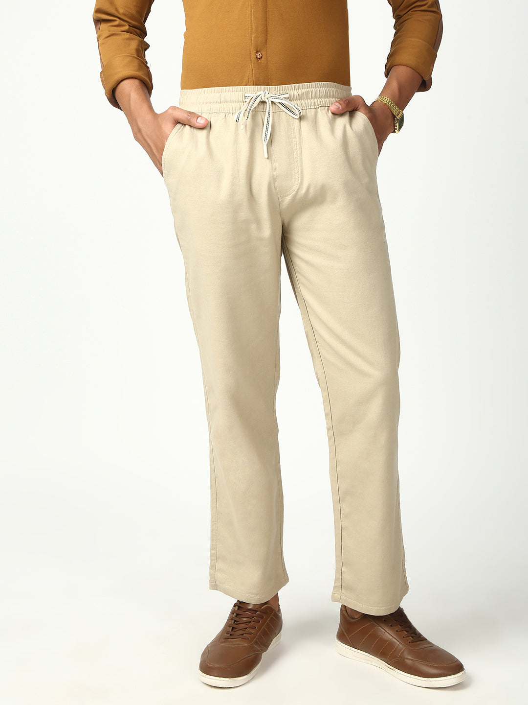 Khakhi Relax Fit Cross Pocket Cotton Pant