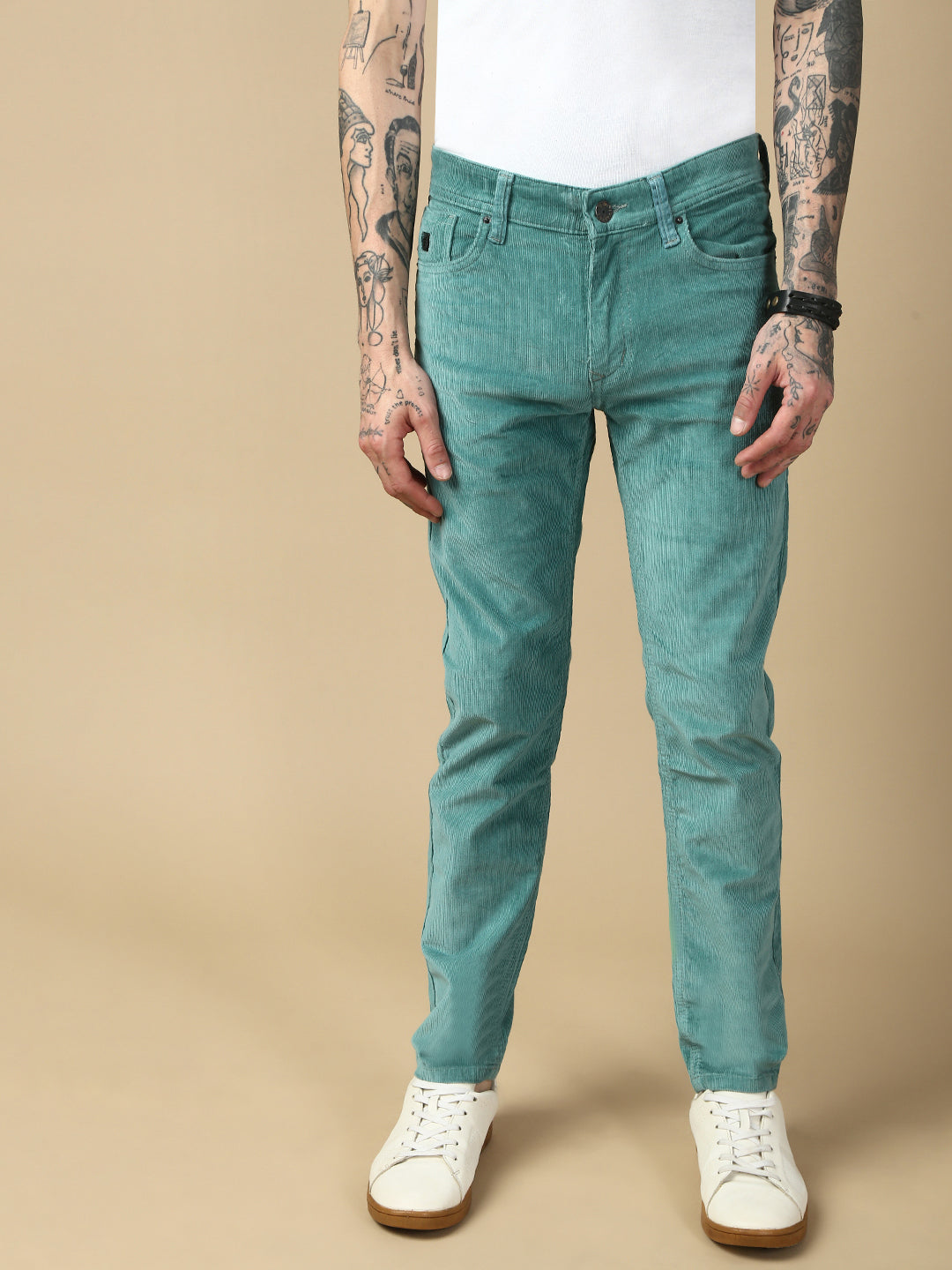Water Green Corduray Baggt Fit Stretchable Jeans