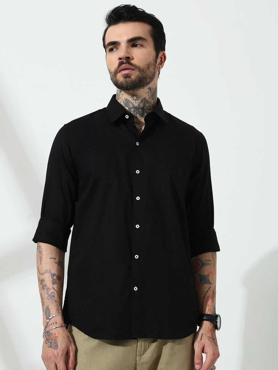 Black  Full Sleeve Slim Fit Shirt Without Pocket