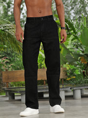 Raw Black Straight Fit Cotton Cross Pocket Jeans