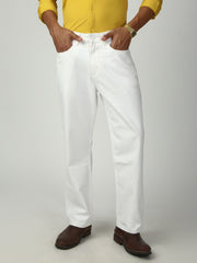 White Straight Fit Cotton Jeans